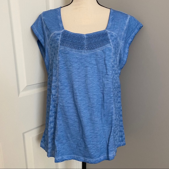 STYLE & CO Blue Space Dye Eyelet Detail Tee - Picture 2 of 9